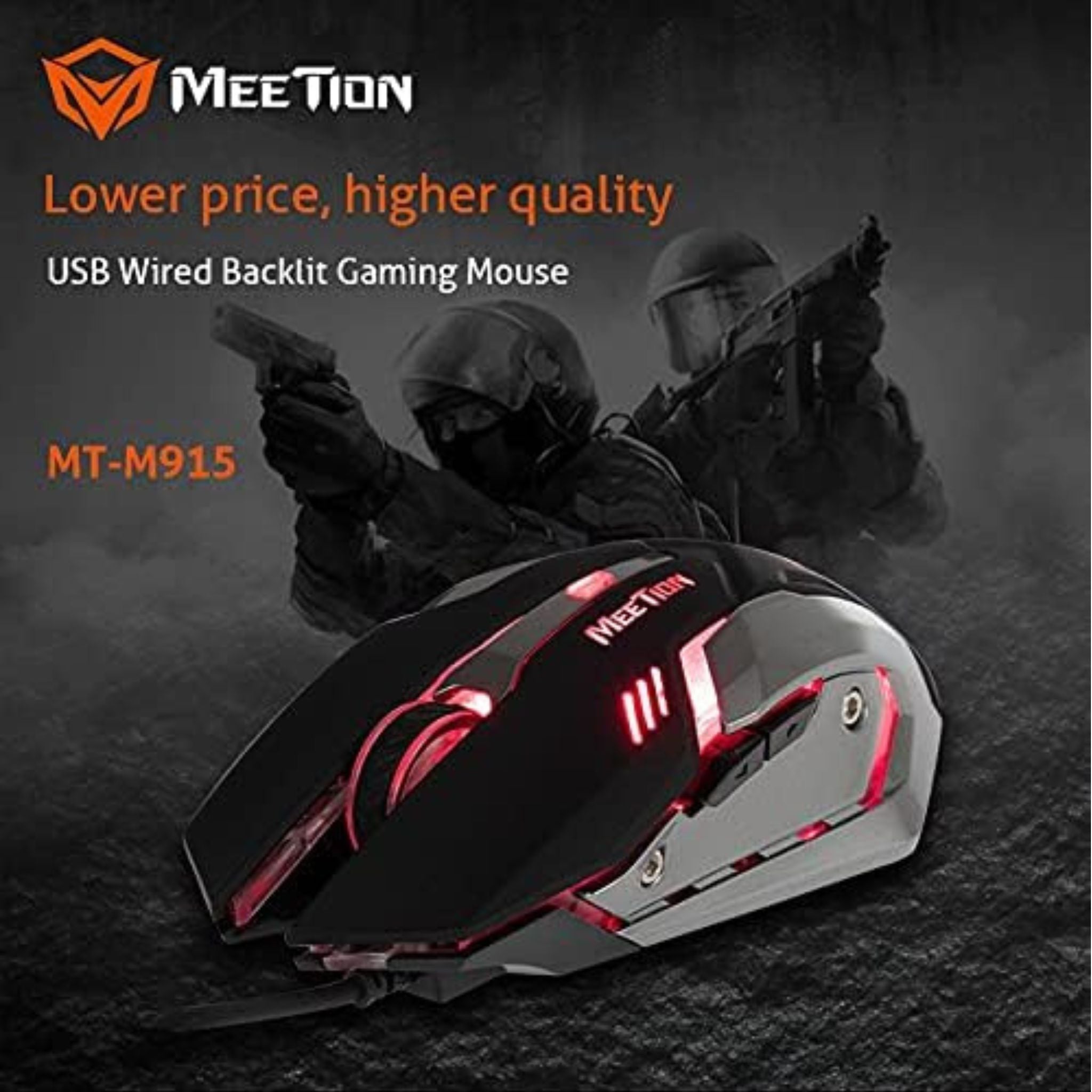 Meetion Breathing LED Backlit Gaming Mouse Black