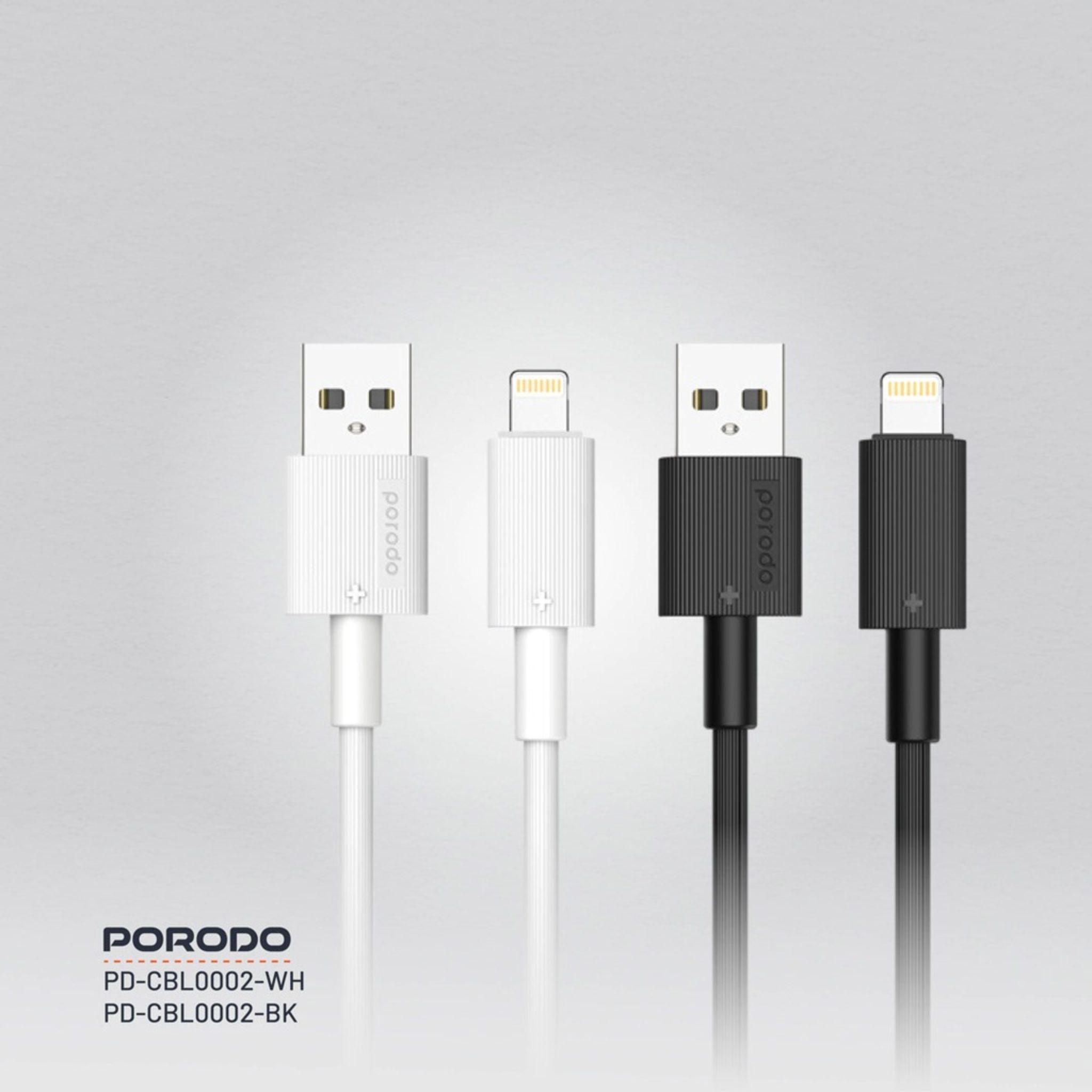 Porodo USB A to Lightning PVC Cable, 480Mbps, 2.4A Current, more than 15000 Bends Life Span, 1.2m Cable length, Tangle Free - White