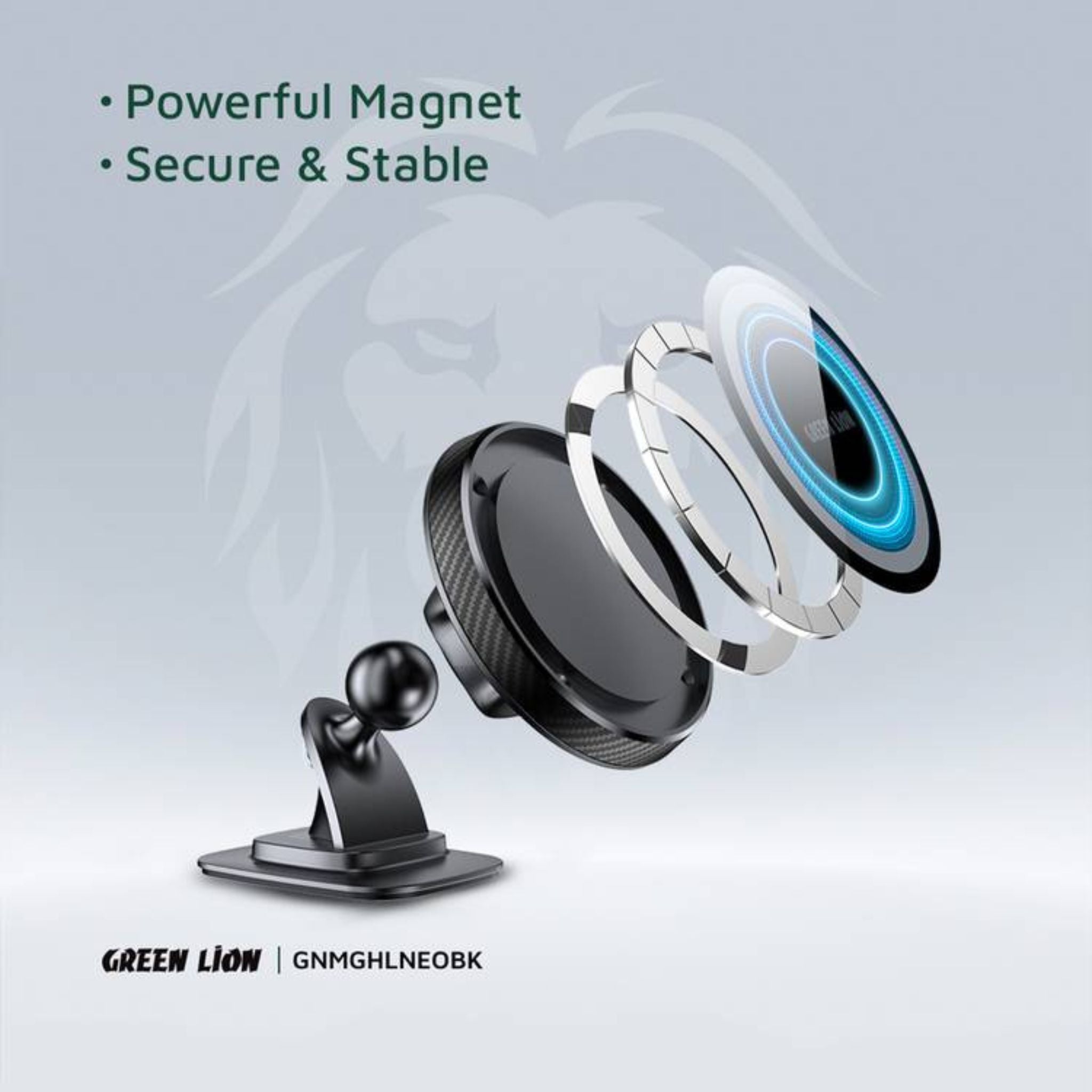 Green Lion Magsafe Holder Neo with Powerful Magnets, Secure & Stable, Flexible Design, 17 Pieces Magnets - Black