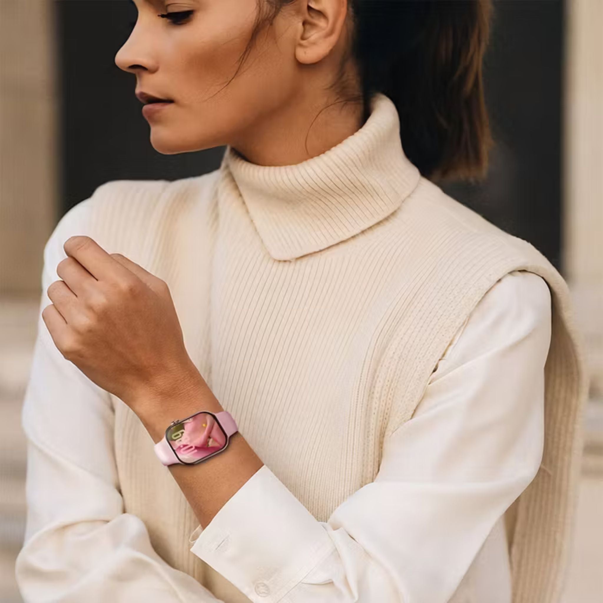 Green Lion Communicate Smart Watch with 2.07" IPS Dispaly, 380mAh Battery Capacity, Wireless Charging, AI Voice Assistant, 1GB Flash, 3-5 Days Working Time - Rose Gold