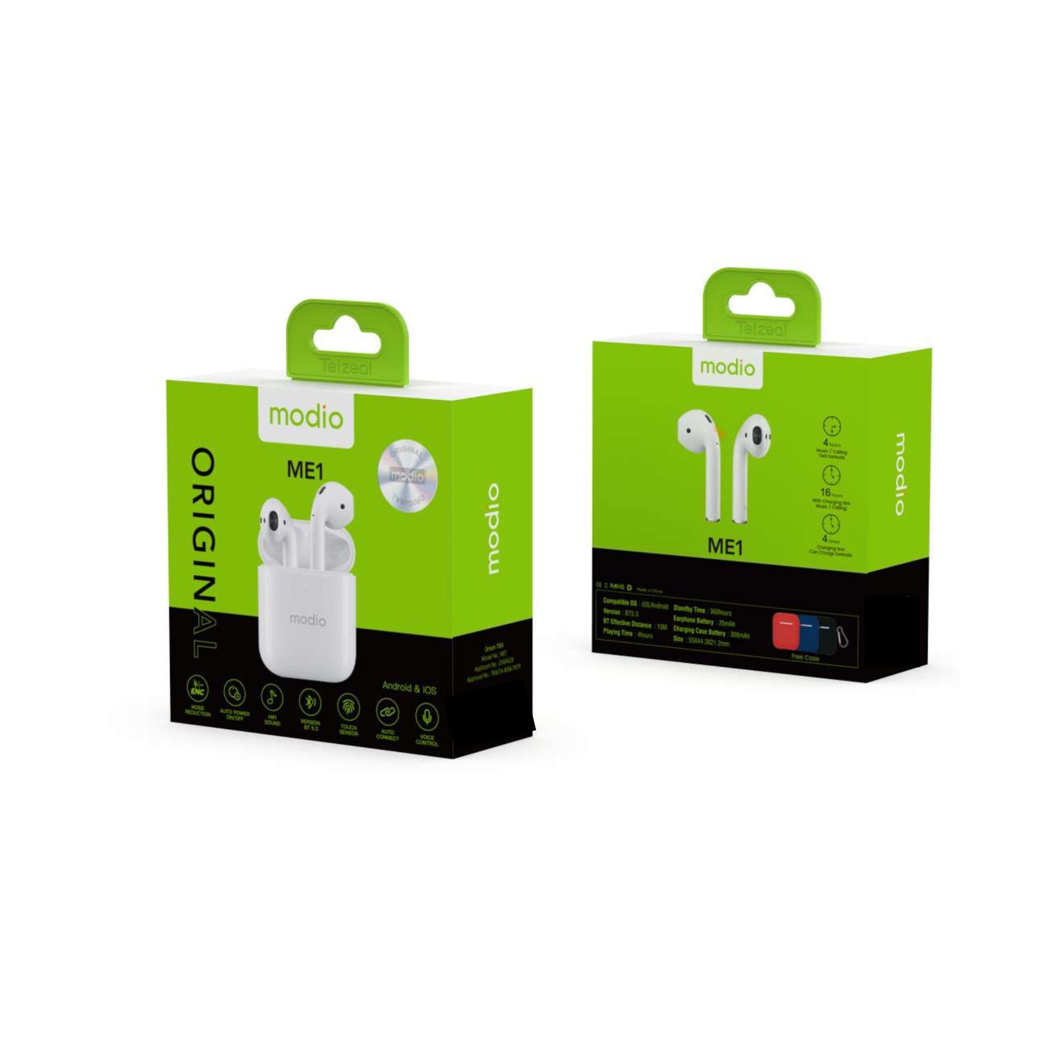 Modio ME1 True Wireless Bluetooth Earbuds Pro – Compact Design, Long Battery, Touch Controls, Comfortable Fit – White