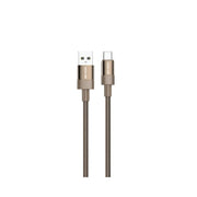 A USB-A to USB-C cable with a braided design in a desert titanium color.