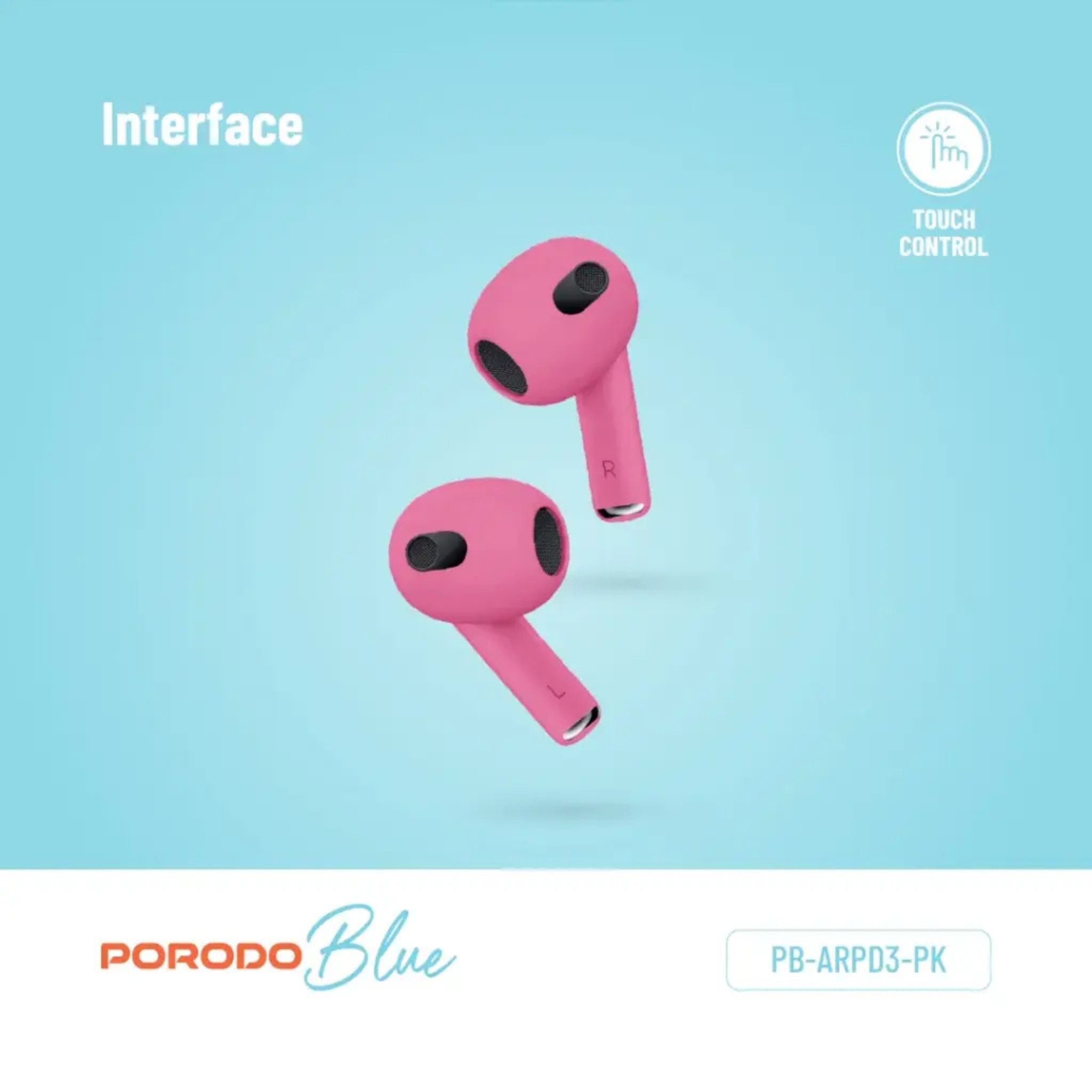 Porodo Blue Deep Bass Wireless Earbuds 3, 20 Hours Working Time, Type-C Charging Port, Environmental Noise Cancellation, Independent Earbuds, Touch Control - Pink