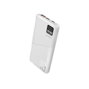 Porodo Blue Quick Charge Power Bank with USB-A & USB-C Outputs, 10000mAh Battery Capacity, Digital Display, 20W Power Delivery - White