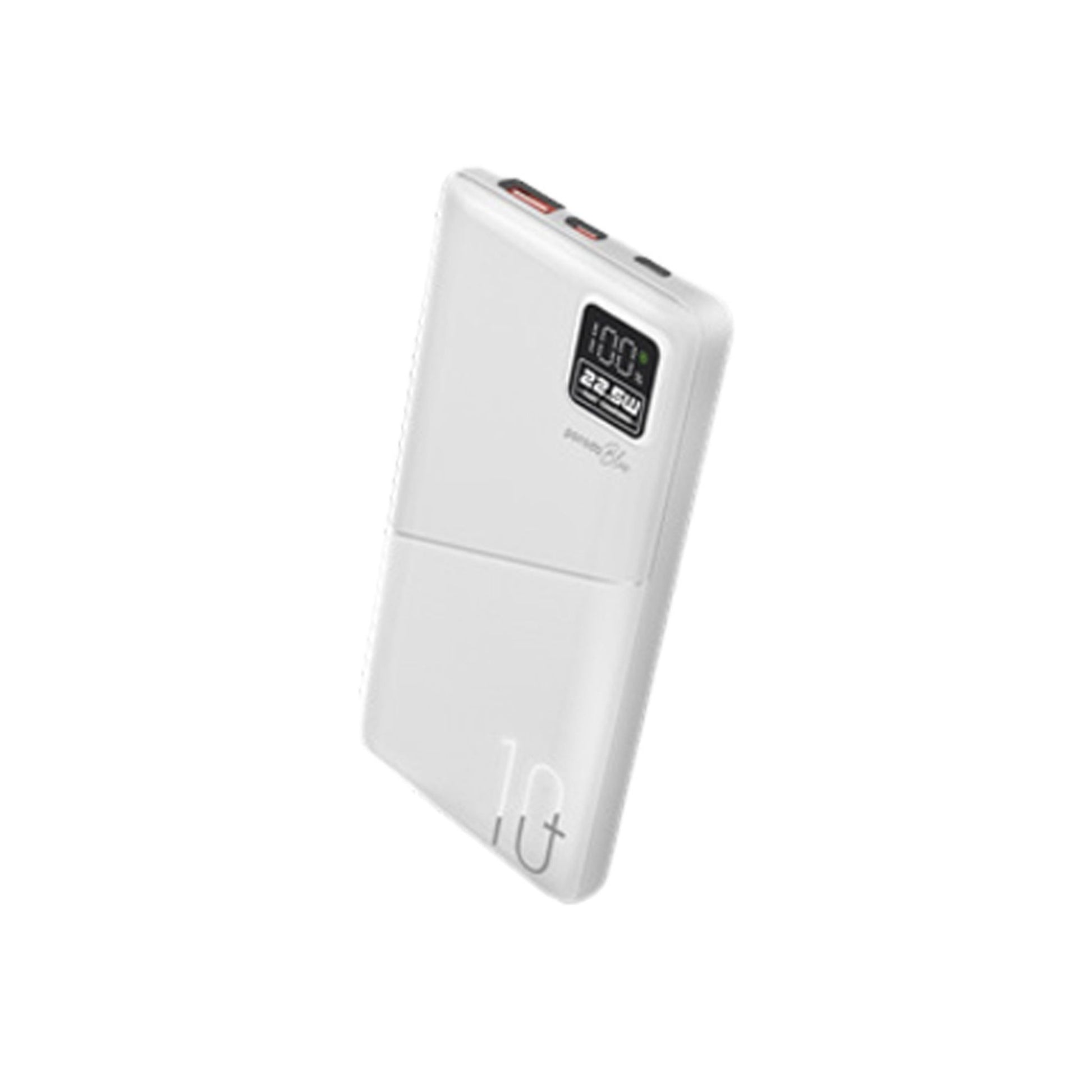 Porodo Blue Quick Charge Power Bank with USB-A & USB-C Outputs, 10000mAh Battery Capacity, Digital Display, 20W Power Delivery - White
