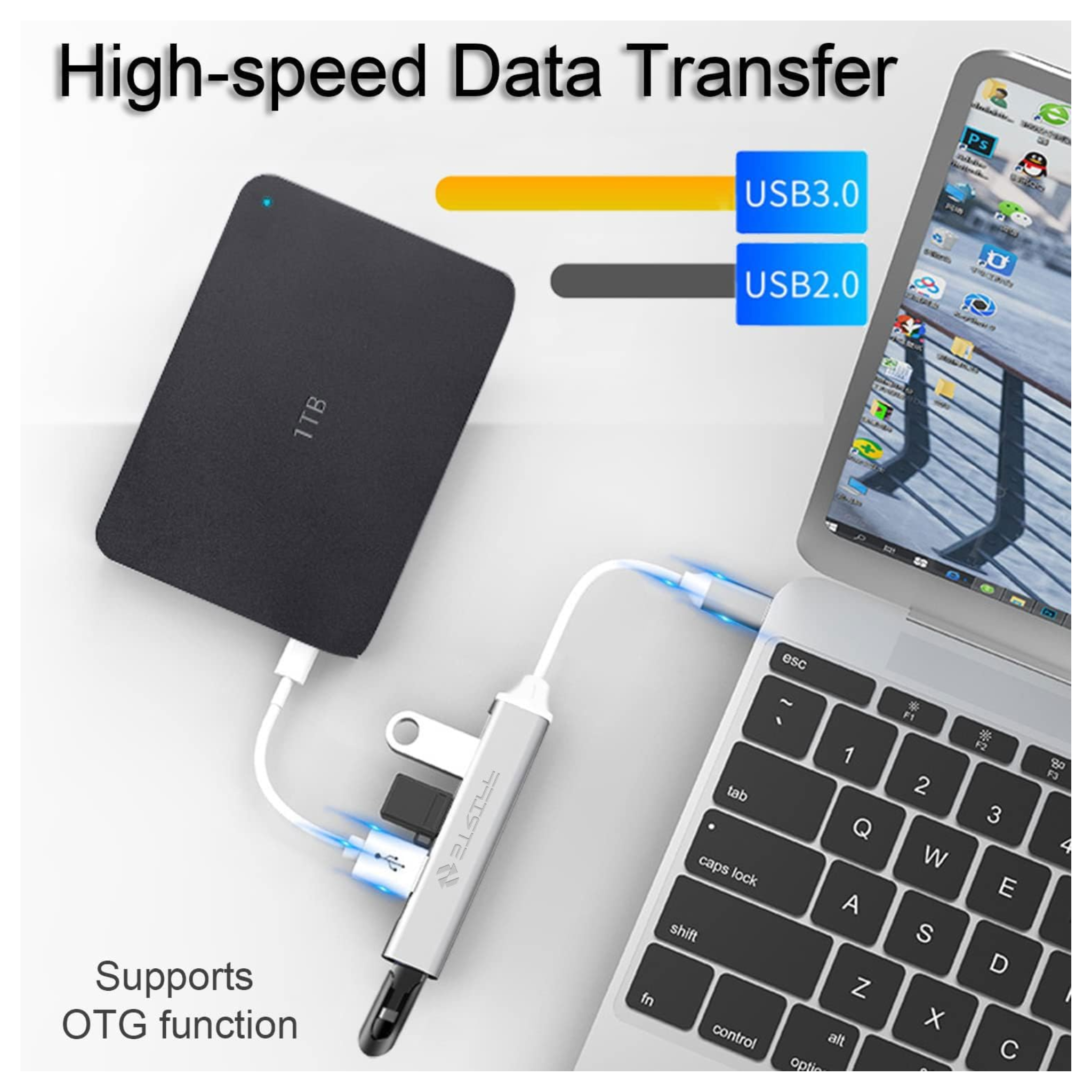 Tingz Type-C Smart Hub (4-in-1) is a USB-C to USB-A Adapter - Silver