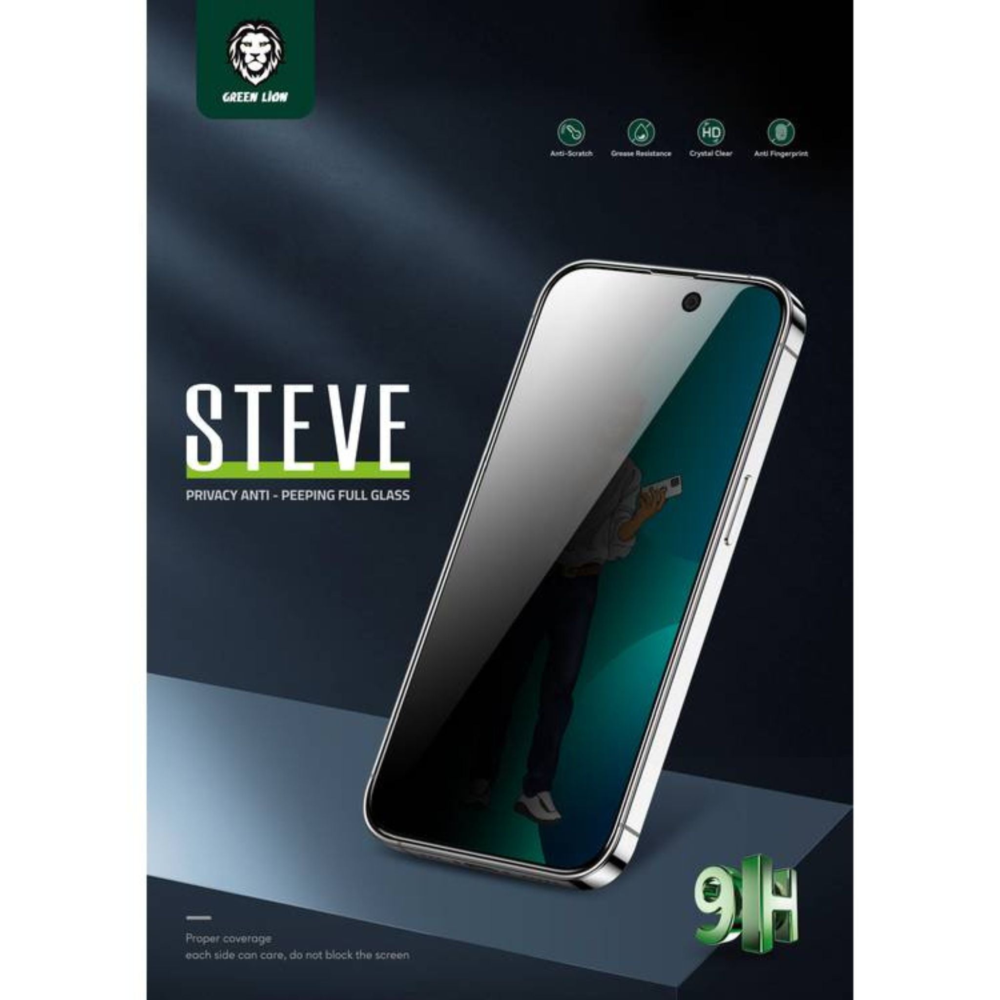 Green Lion 9H Steve Privacy Full Glass Screen Protector for iPhone 14 Pro ( 6.1" ) - Black