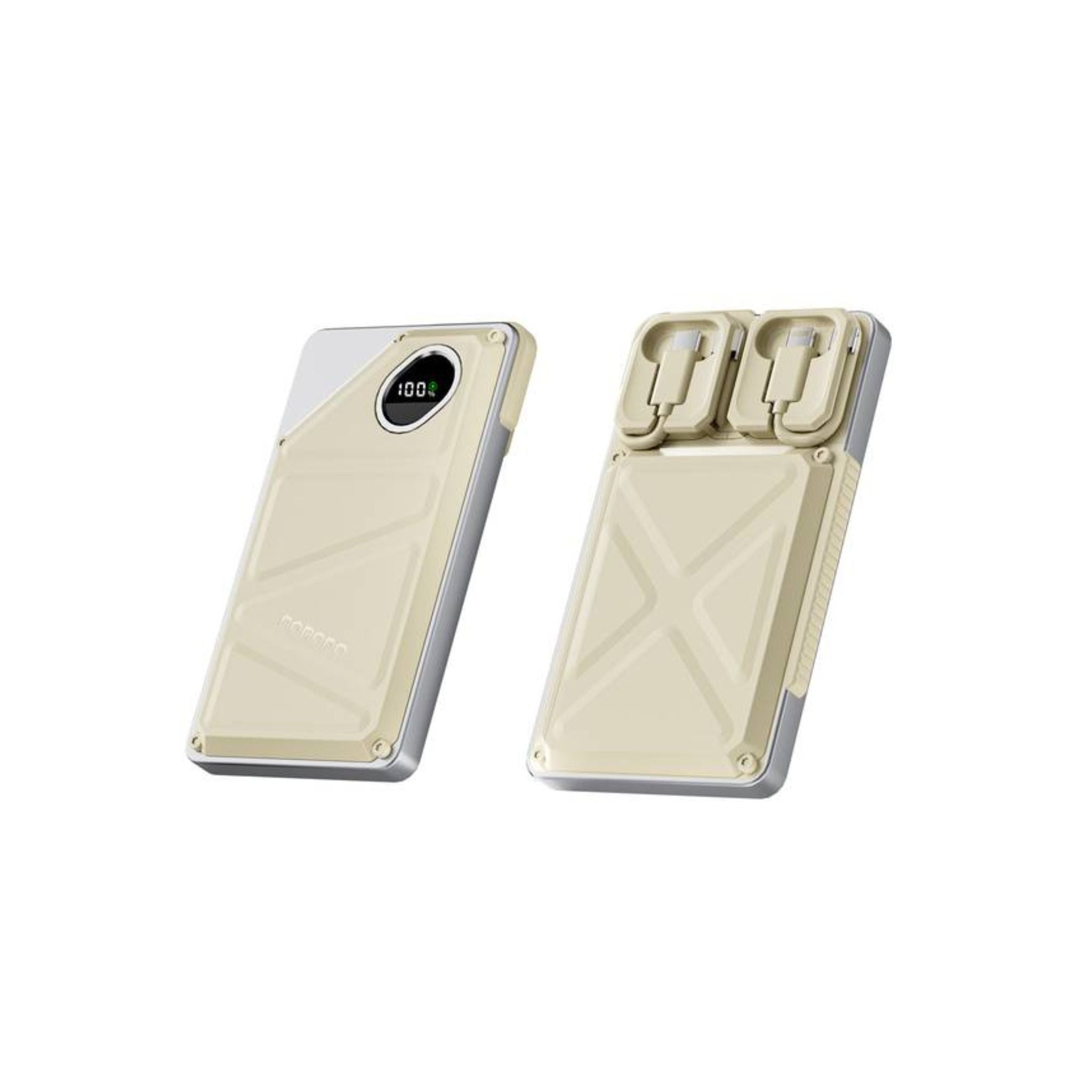 Porodo Power Bank 2x Type-C, 10000mAh, 2.4A Lightning, 22.5W USB-A Output, PD 20W, Digital Display, Simultaneous Charging - White