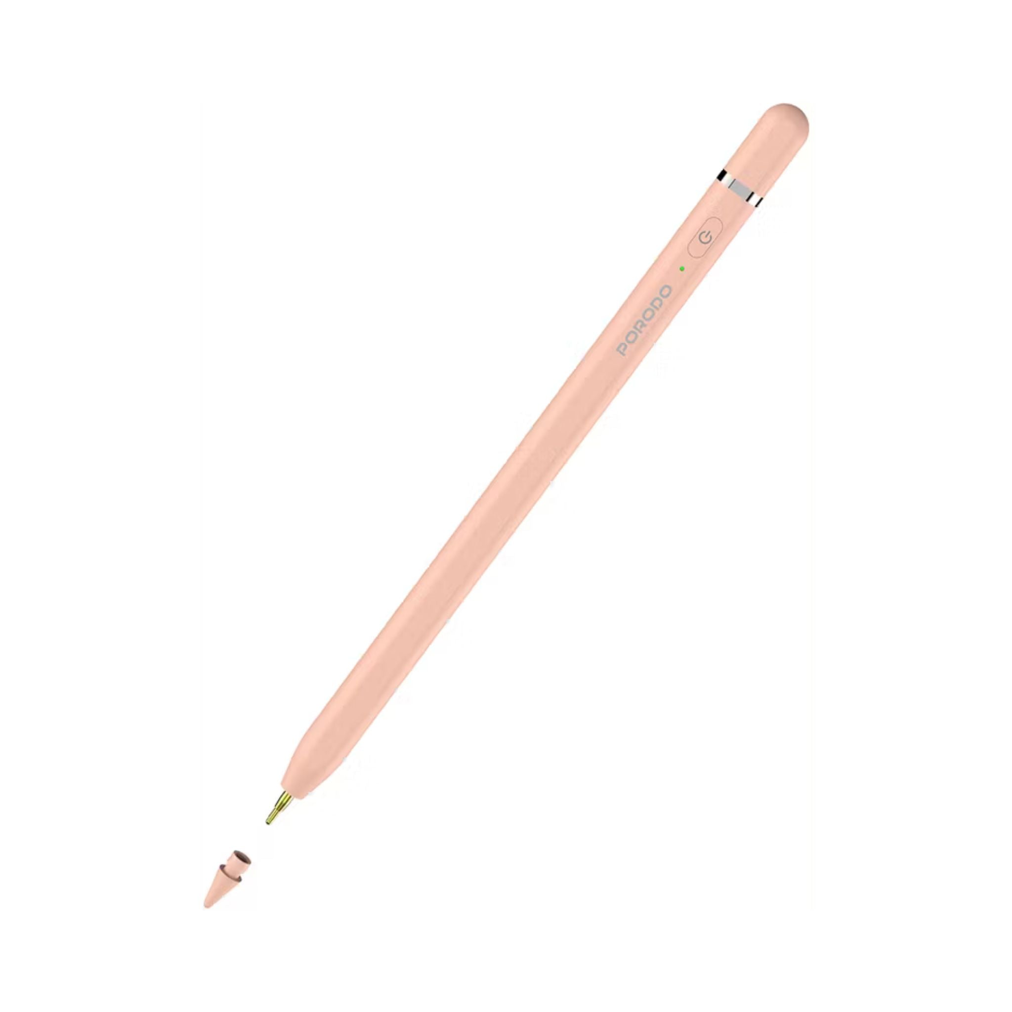 Porodo Smart Stylus Pen for iPad, Replaceable Tip, 1.7mm Tip Size, Type-C Charging Interface, 140mAh Battery Capacity, 40 Minutes Charging Time, 10-12 Hours Working Time, Magnetic Attachment, Zero Delay - Pink