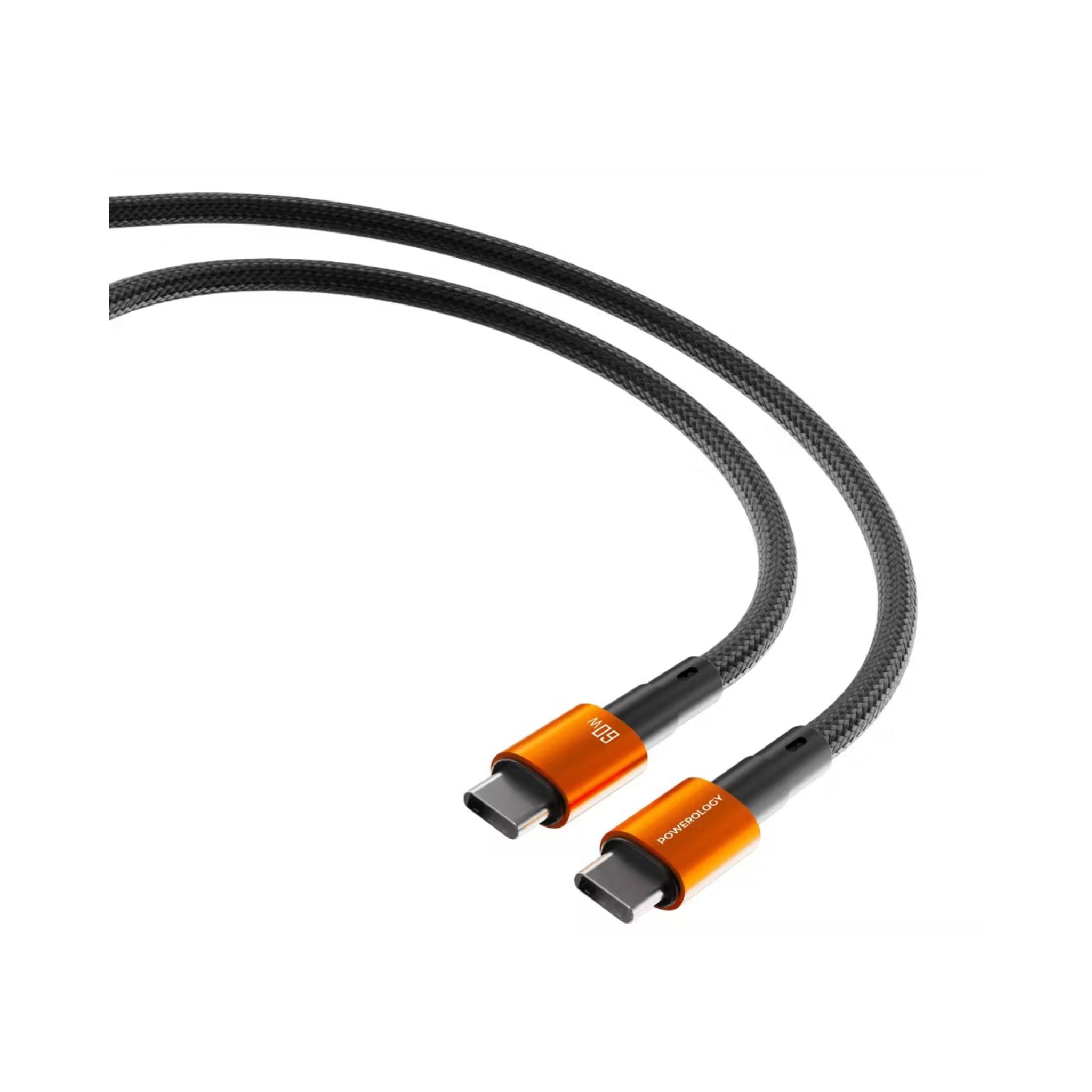 Powerology QX 45W Pocket-Sized GaN Adapter with Safety Protections, 1m USB-C to USB-C Cable Included, USB-C Port, Ultra-Compact Design, UK 3-Pin Plug, PD 45W - Black / Titanium Orange