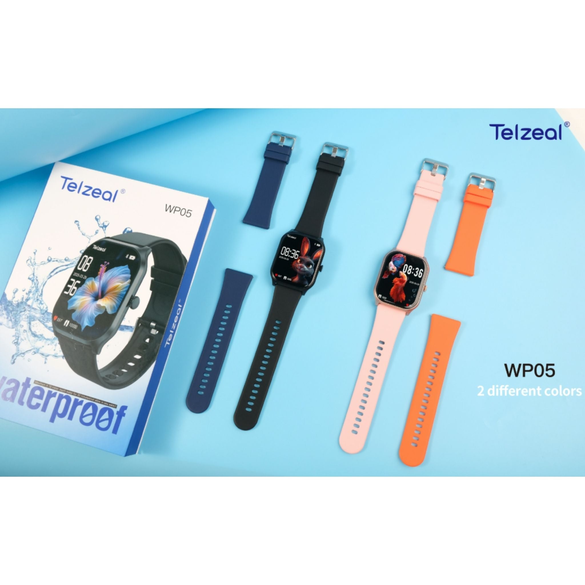Telzeal WP05 Waterproof Smartwatch with Full-Touch Display, Dual Strap Set (2 Pairs), Stylish & Durable Design – Gold