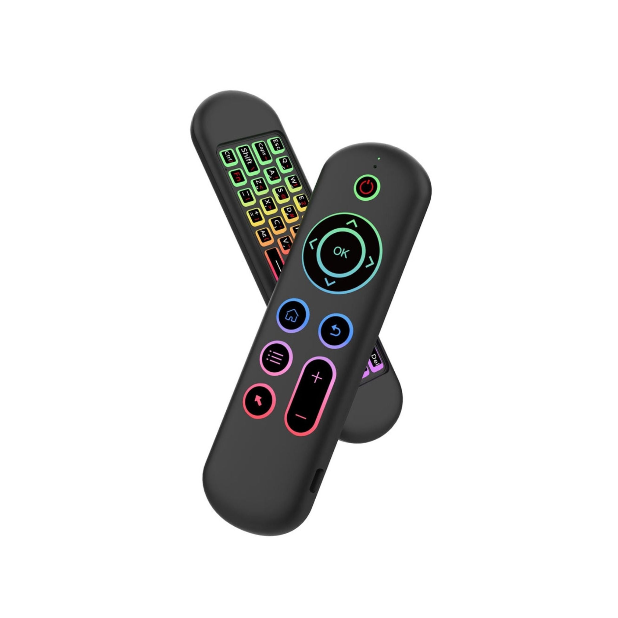 Porodo Air Mouse Remote and Mini Keyboard with 6 Axis Gyro Sensor, Arabic & English Layouts, 58 Full QWERTY Keyboard Keys, 3 Adjustable Level Mouse Pointer Movement, 250 mAh Battery Capacity - Black
