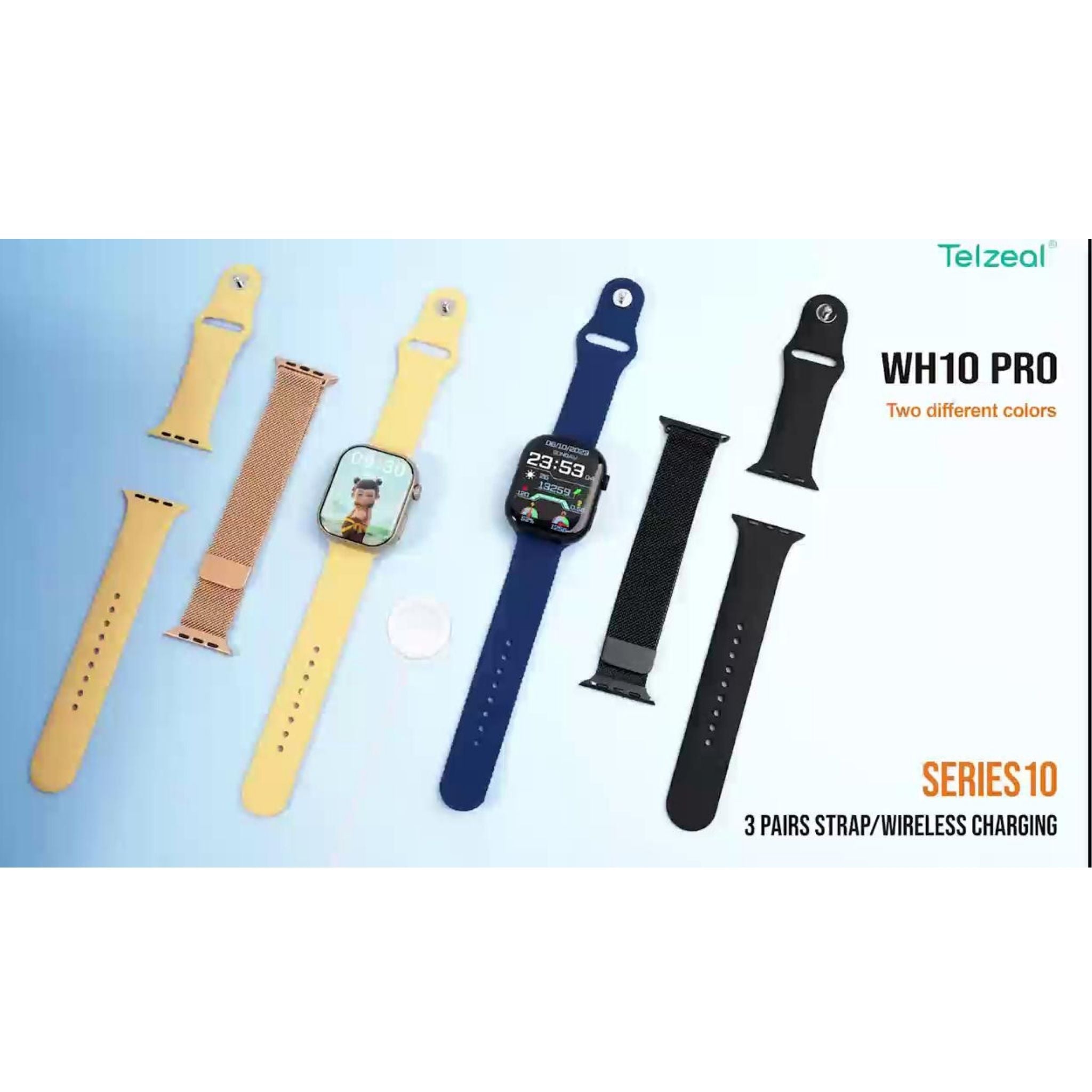 Telzeal WH10 PRO Series 10 Smartwatch Waterproof with 3 Strap Options & Wireless Charging Designed for Ladies and Gents-Brown