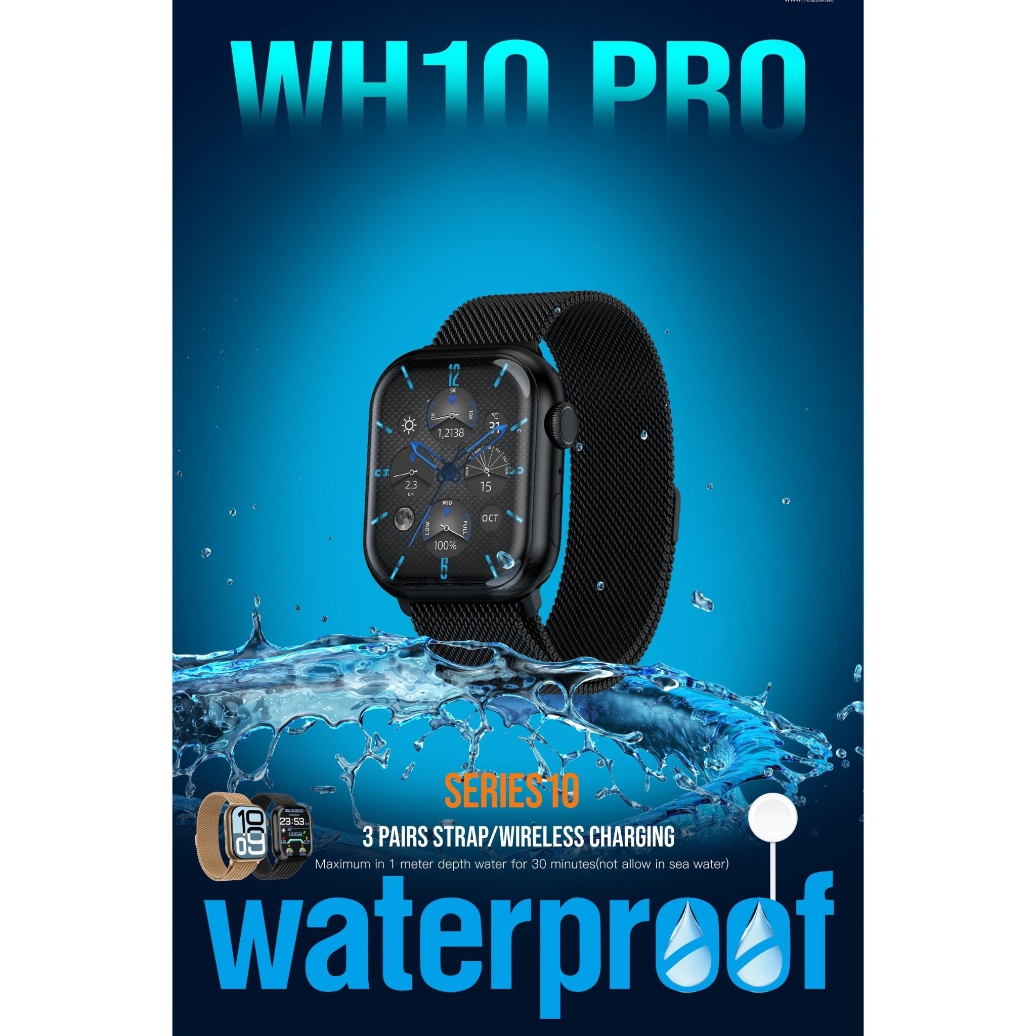 Telzeal WH10 PRO Series 10 Smartwatch Waterproof with 3 Strap Options & Wireless Charging Designed for Ladies and Gents-Brown