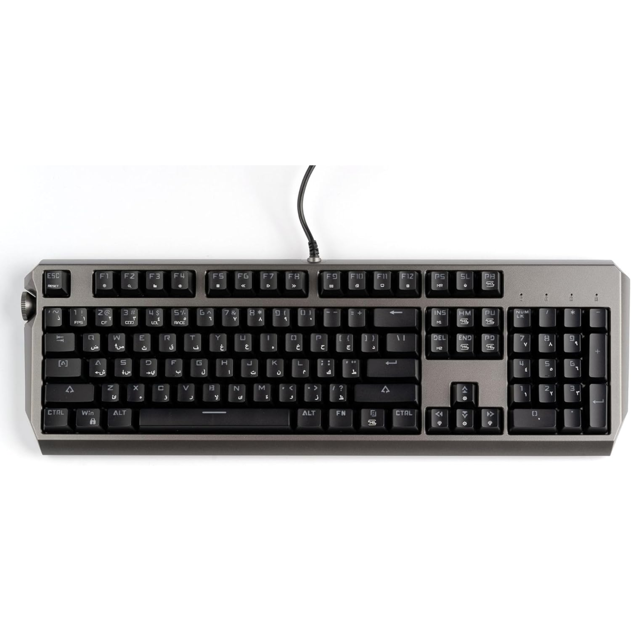 Porodo Gaming Wired Full Keyboard with Red Gateron Switch, Anti-ghosting Keys, Macro Software, English and Arabic Layout, 50 Million Clicks Lifespan, Volume Knob, 104 Pieces Keys - Black