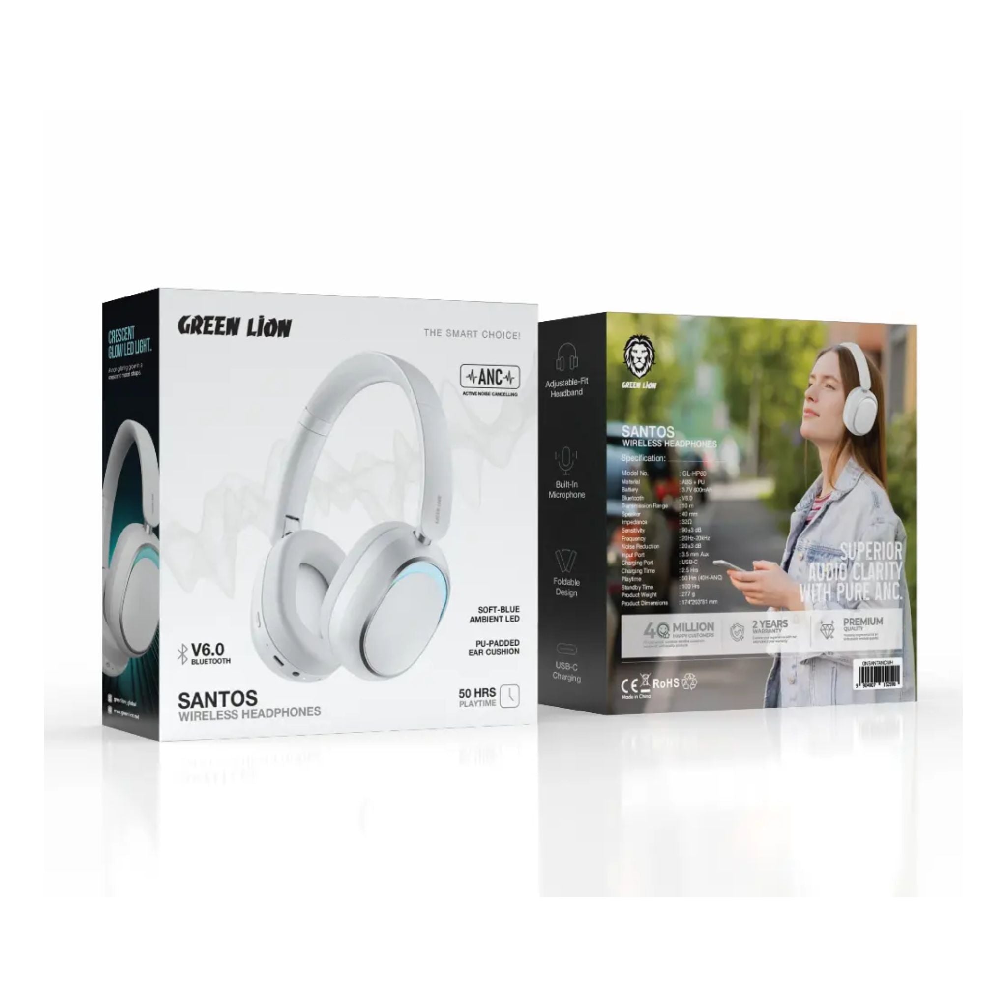 Green Lion Santos Wireless Headphone with ANC - White