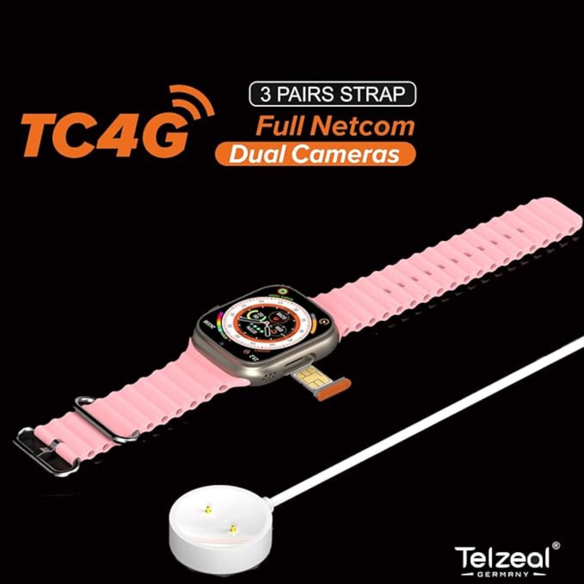 Telzeal TC4G Smart Watch with 2.2 Inch Full Touch HD Display, Bluetooth Calling, Health Monitoring, Activity Tracker, Multiple Watch Faces, Notifications, Weather Updates, Long Battery Life, Stylish Metal Body – Gold