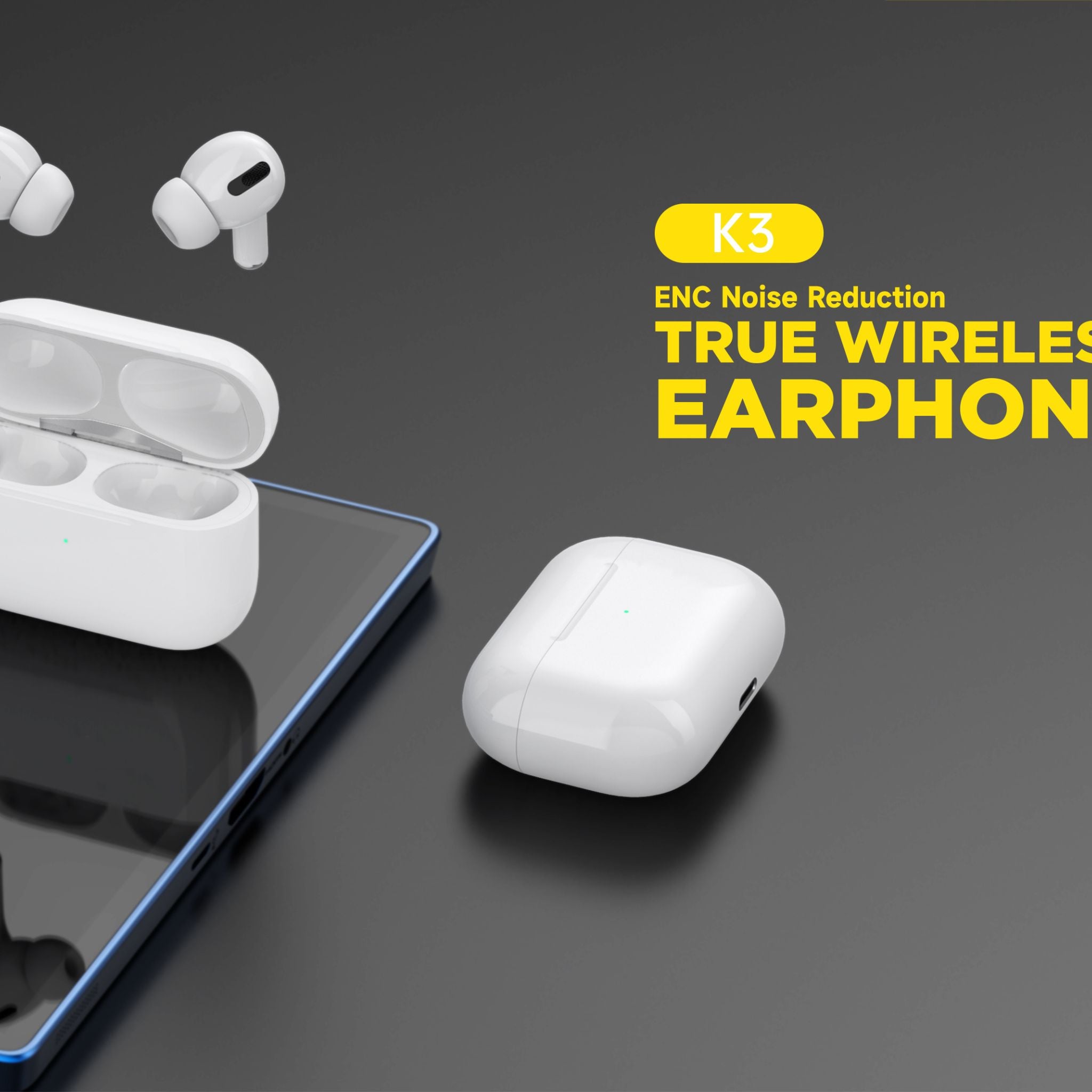 Modio K3 True Wireless Earphones – ENC Noise Reduction, Bluetooth 5.1, In-Ear TWS, High-Quality Audio with Crisp Highs & Deep Bass, User-Friendly Controls, Long Battery Life, Sleek Comfortable White Design