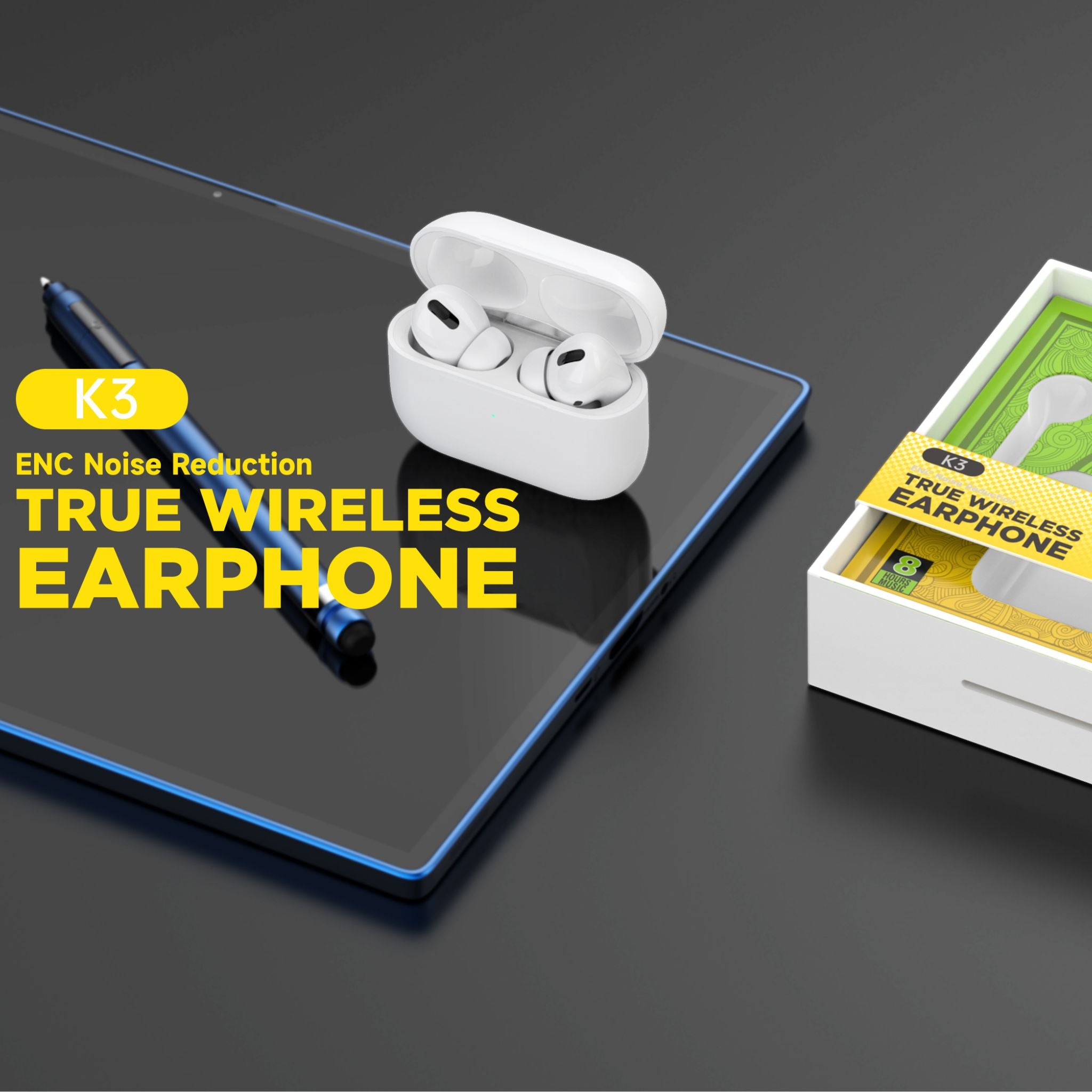Modio K3 True Wireless Earphones – ENC Noise Reduction, Bluetooth 5.1, In-Ear TWS, High-Quality Audio with Crisp Highs & Deep Bass, User-Friendly Controls, Long Battery Life, Sleek Comfortable White Design