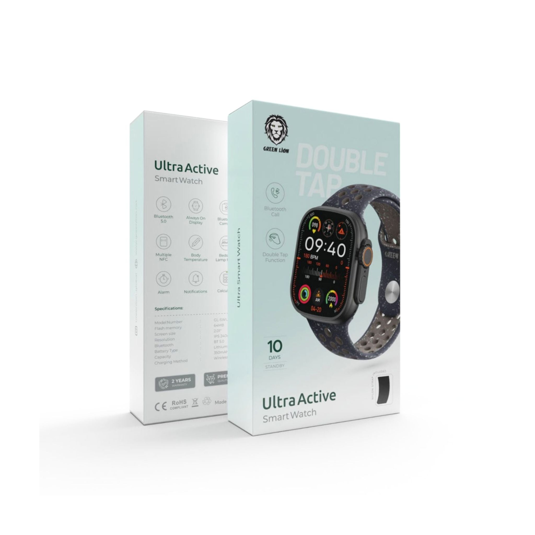 Green Lion Ultra Active Smart Watch with Bedside Lamp Mode, Heart Rate & Sleep Monitoring, 2.01" Screen, 10 Days Standby Time, ChatGPT Support, Double Tap Function - Black