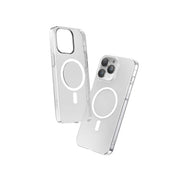 A clear plastic back cover case for iPhone with a MagSafe compatible design, featuring camera protection and a visible Green Lion logo.