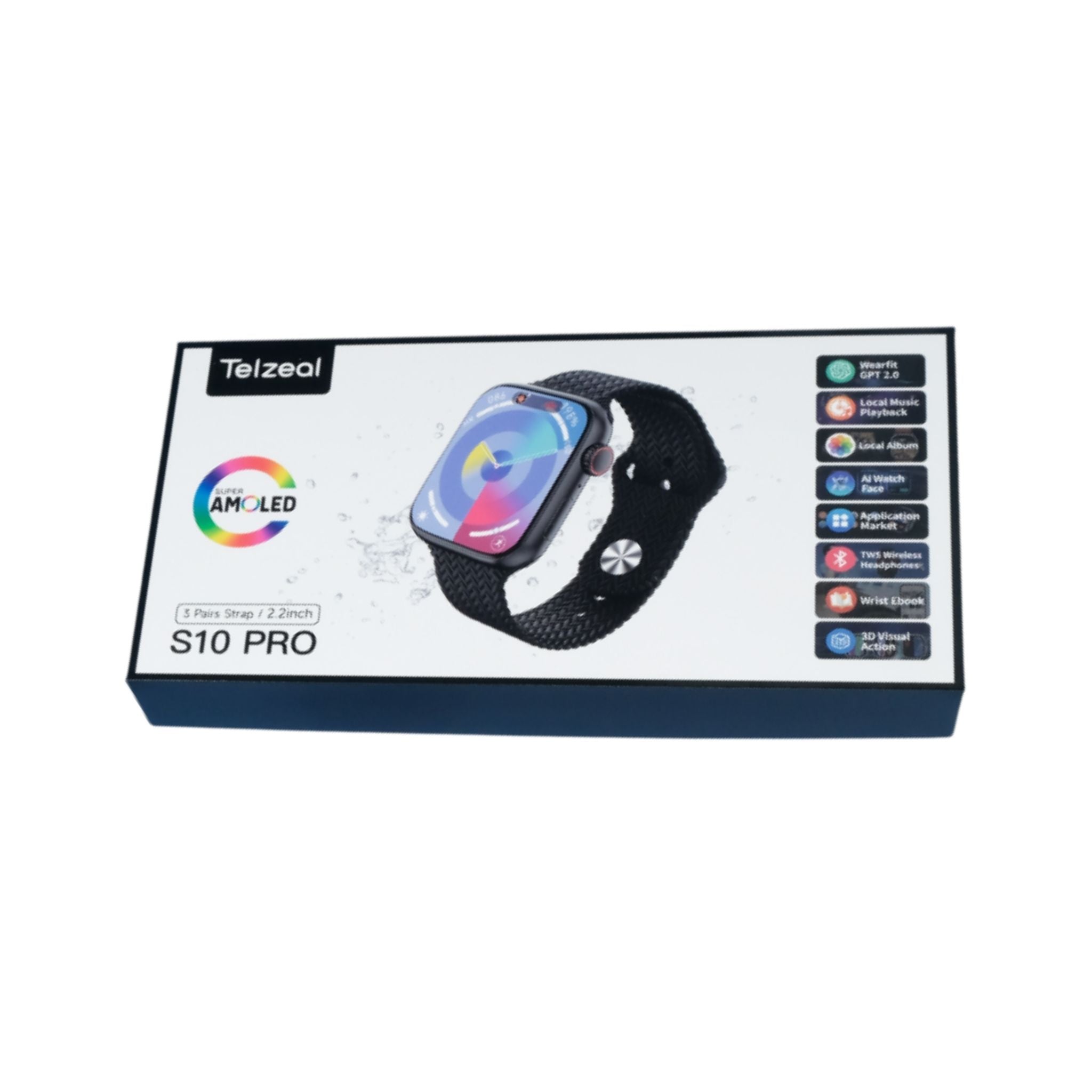 Telzeal S10 Pro AMOLED Display Smart Watch with 3 Pairs of Straps, Wireless Charger – Stylish, High-Resolution Display, Fitness Tracking, Heart Rate Monitoring, and More – Black