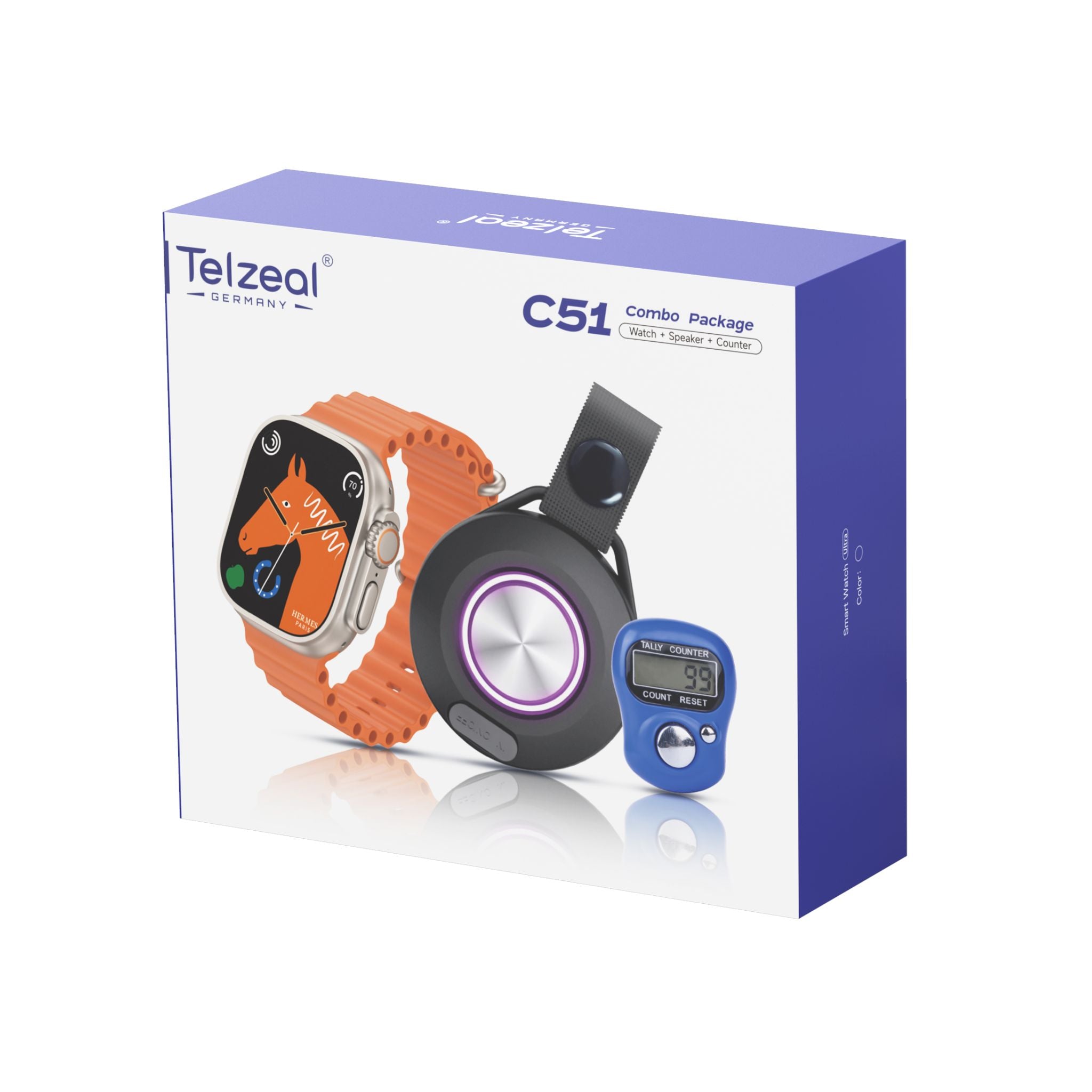 Telzeal C51 Combo Package (Watch+Speaker+Counter)- Silver